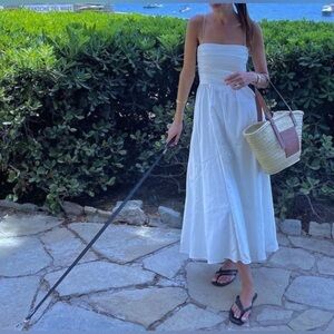 NEW Reformation Lissa Cotton Midi Dress White Ivory Removable Strap | US 4 UK 8